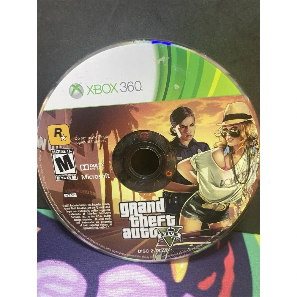 Grand Theft Auto Five V for Xbox 360 Disc 2 Play, Game Disc Only, Tested